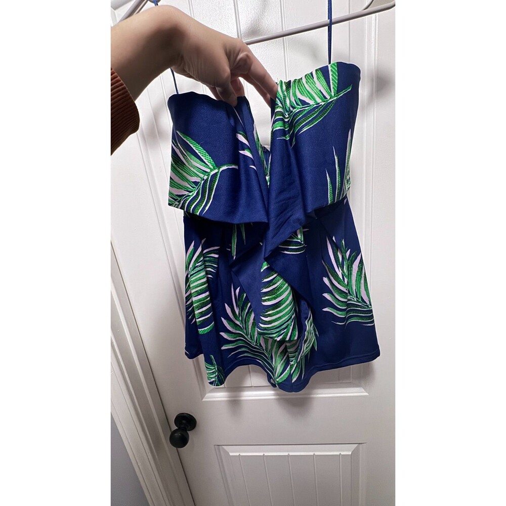 Blue Blush tropical print strapless bathing suit